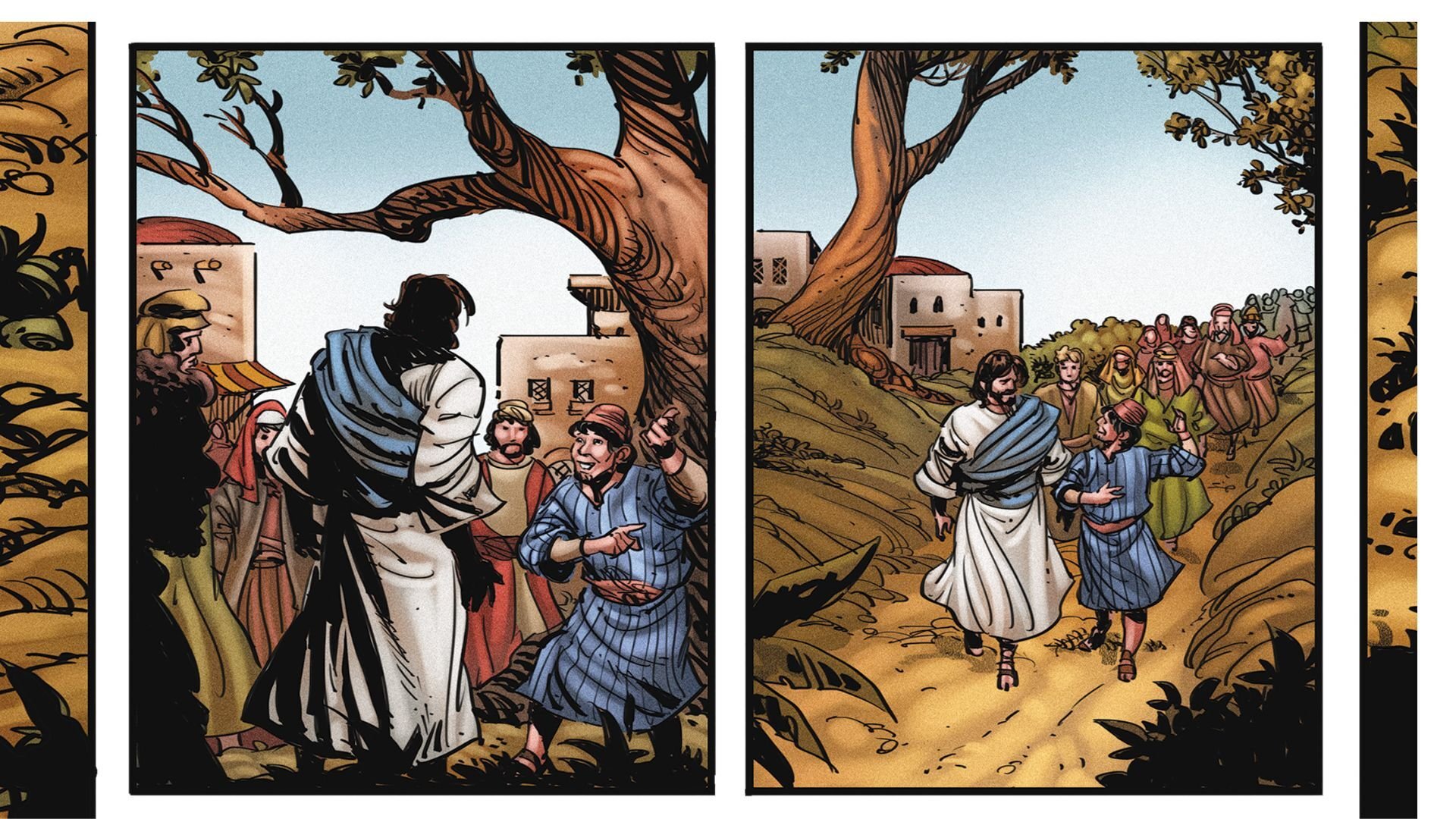 The Story of Zacchaeus with Jesus in Luke 19 from The Action Bible Faith in Action Edition