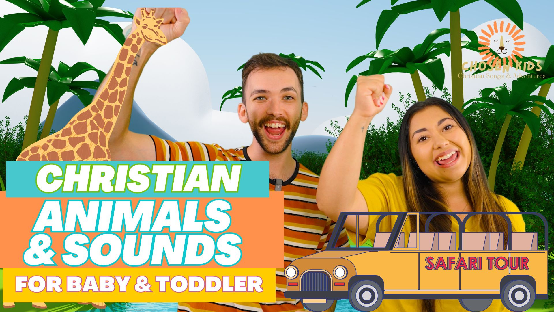 Chosen Kids hosts Sydney and Tony present the Animals & Sounds safari episode, a Christian learning show for babies and toddlers on Yippee